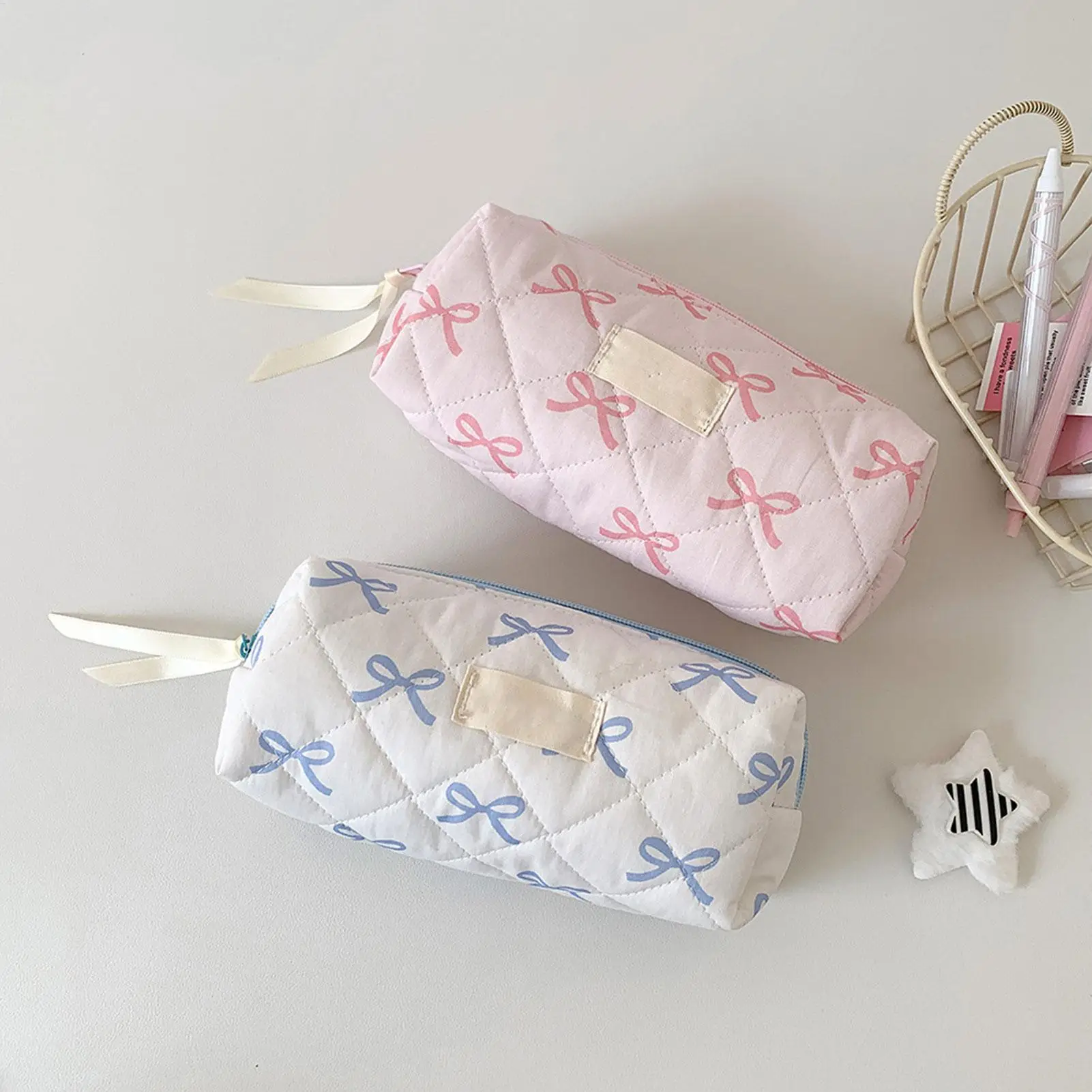 Small Fresh Bow Pencil Bag Pen Case Organizer Aesthetic Cosmetics Holder Organizer Multifunctional Stationery Storage Bag