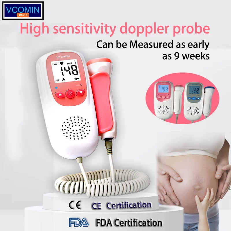 Vcomin Fetal Doppler Hand-Hold Pocket Suono Portatile Baby Heart Gravidanza Ultrasuoni Fety Doppler Detector Machine Monitor Noleggio