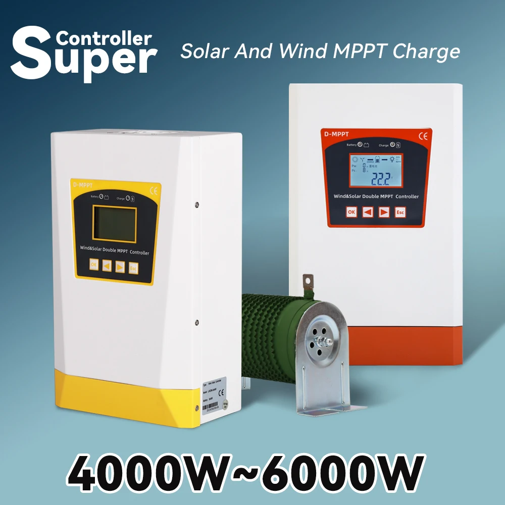 

6000W Double MPPT Wind Energy Hybrid System Charge Solar Controller 12v 24v & 24v 48v Auto Regulator Home Use Windmill Generator