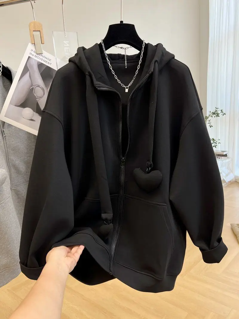 2-300 Pounds Plus Size Premium Hooded Sweatshirt for Women's Spring and Autumn Loose Cardigan Oversized Winter Fleece Jacket 4