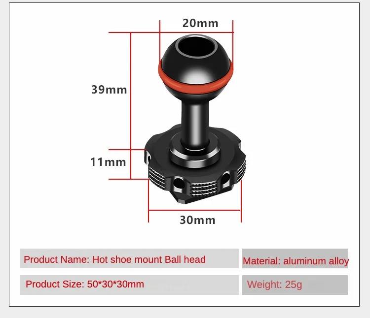 Description Picture 6 of item20mm Ball Head Adapter Mount NATO Clamp Cold Shoe Mount for DSLR Camera Cage Monitor Mount Light Holder Phone Stand