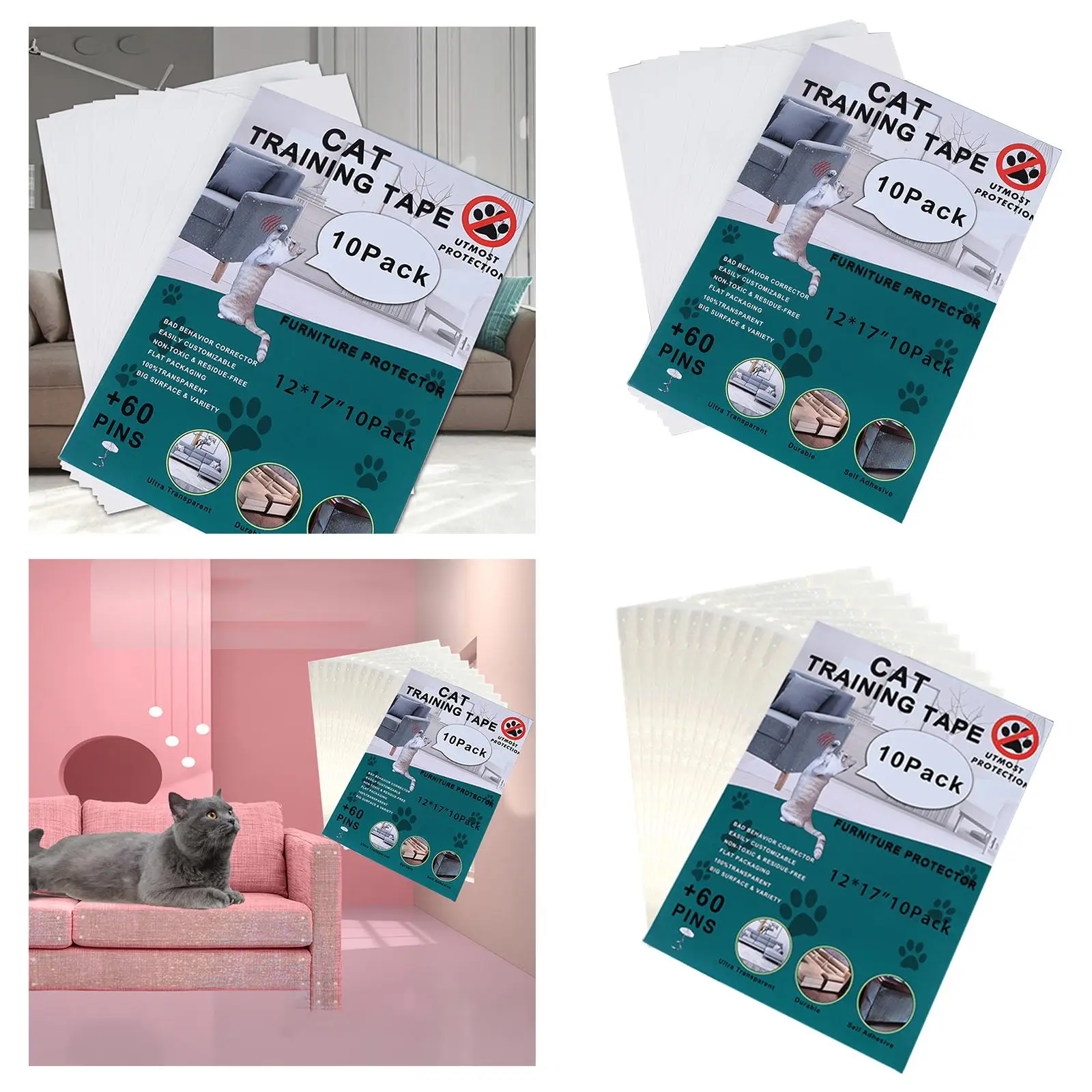 10 Pieces Cat Couch Protector Clear Anti Scratch Cat Deterrent Training Tape Cat Furniture Protector Protection Accessories