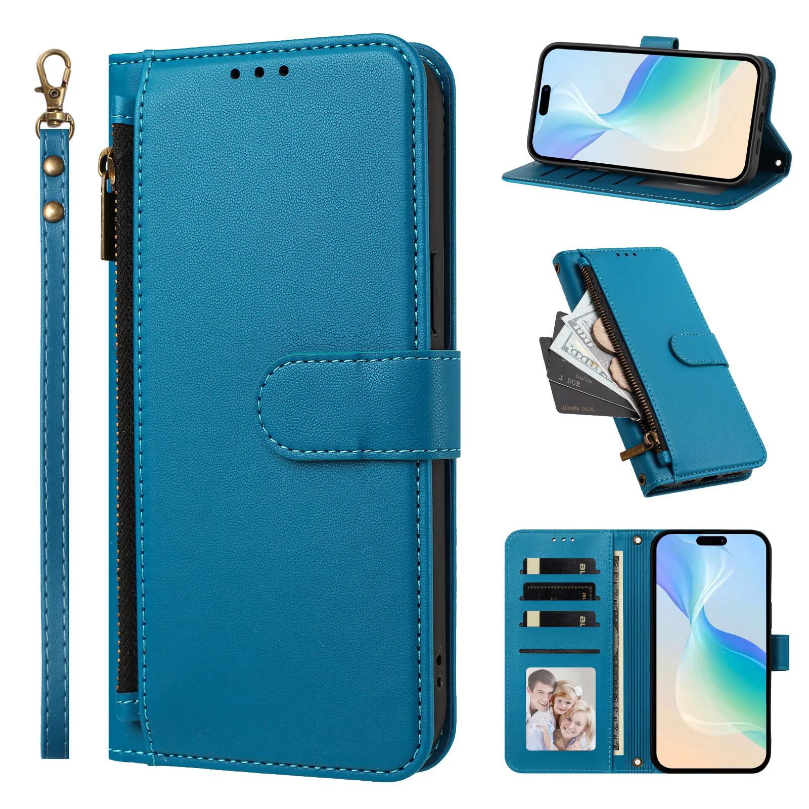 Luxury Zipper Coin Wallet Flip Leather Phone Case