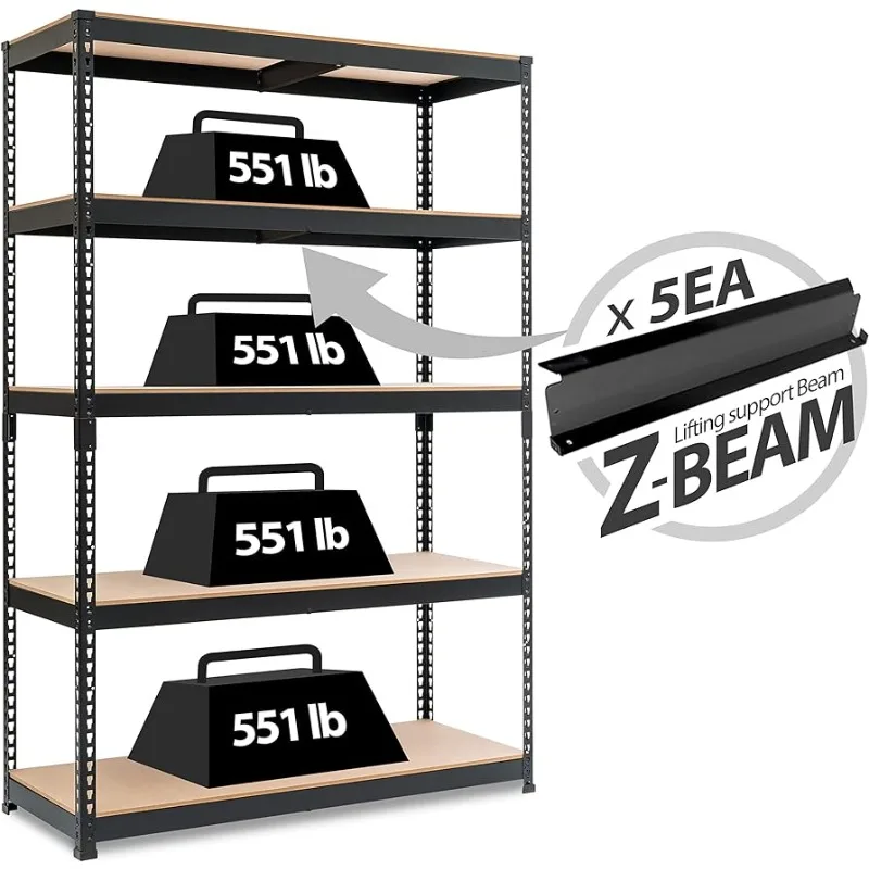 

5 Tier Laminated Heavy Duty Garage Storage Adjustable Wide Size Metal Shelving Unit Utility Rack Shelves Organization