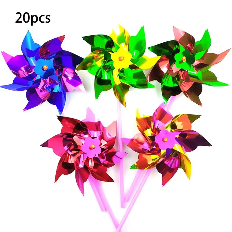 Q0KB 20pcs Garden Pinwheel Plastic Windmills Easy Rotate Pin  Boys Girls DIY Lawn Decoration Children Handhold Toys