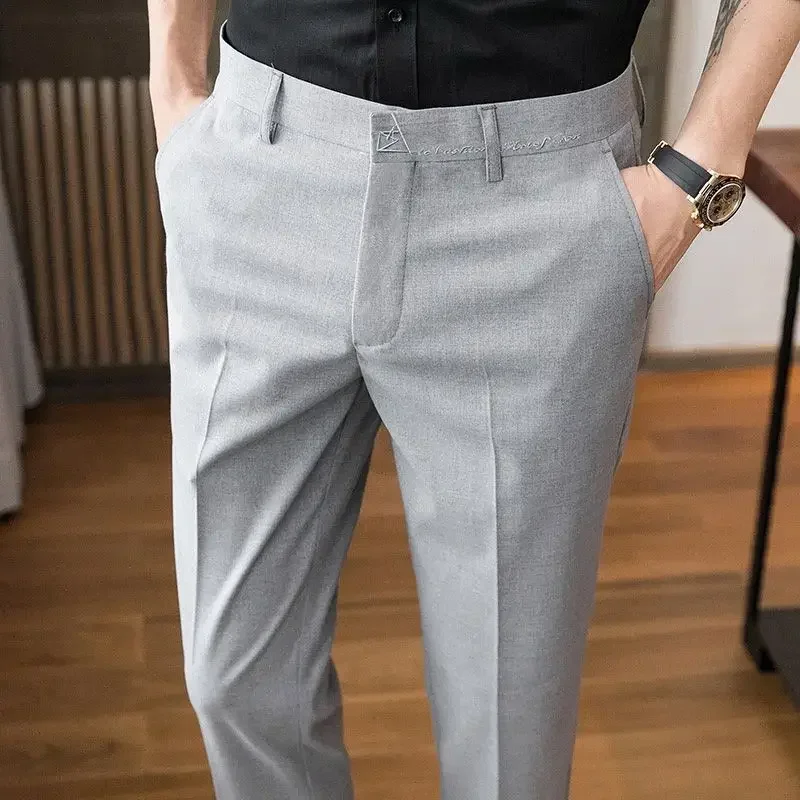 thumbnail image 1 of Pantalones de verano de talla grande para hombre, pantalones de traje rectos grises para hombre, ropa de primavera, ropa de trabajo, clásicos, elegantes, de alta calidad, baratos, 1 of 5