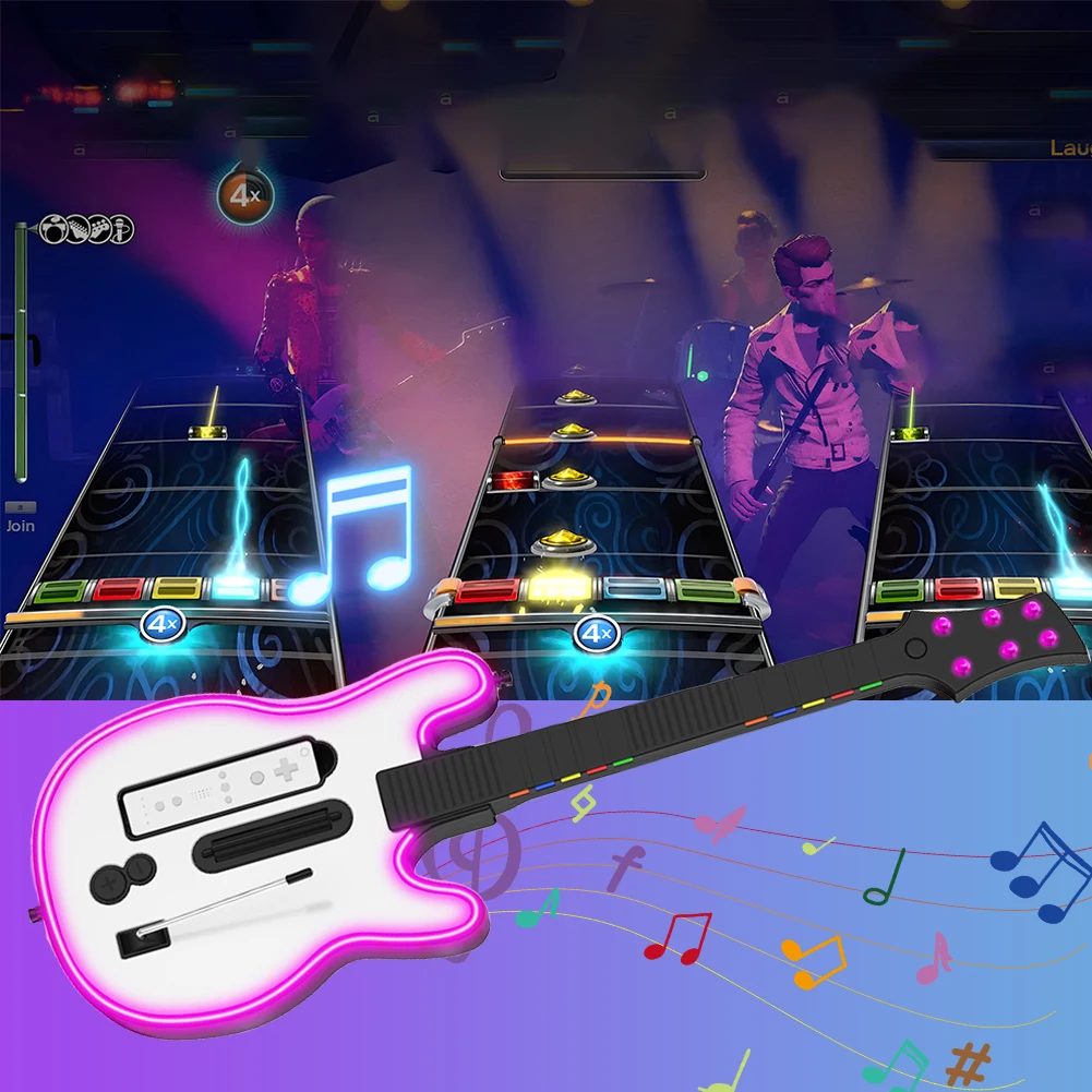 Wireless Guitar Controller Console Remote Joystick RGB Guitar Handle Game for Wii Hero and Rock Band Games