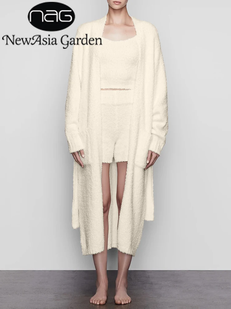 NewAsia Winter Coat Women Casual Solid Warm Long Bathrobe Soft Full Sleeves Pockets Homewear House Coats Loungewear Fall Autunmn