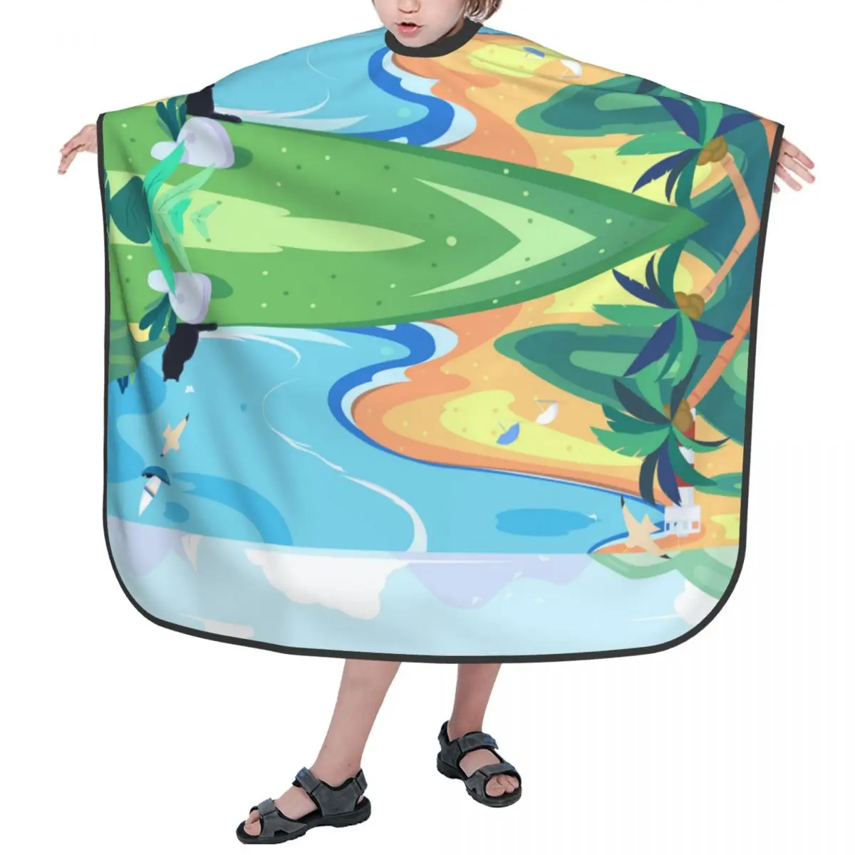 

Kids Haircut Cape, Barber Cape with Adjustable Neckline, Hair Cutting Cover Apron Gown for Girls Boys Sea Side