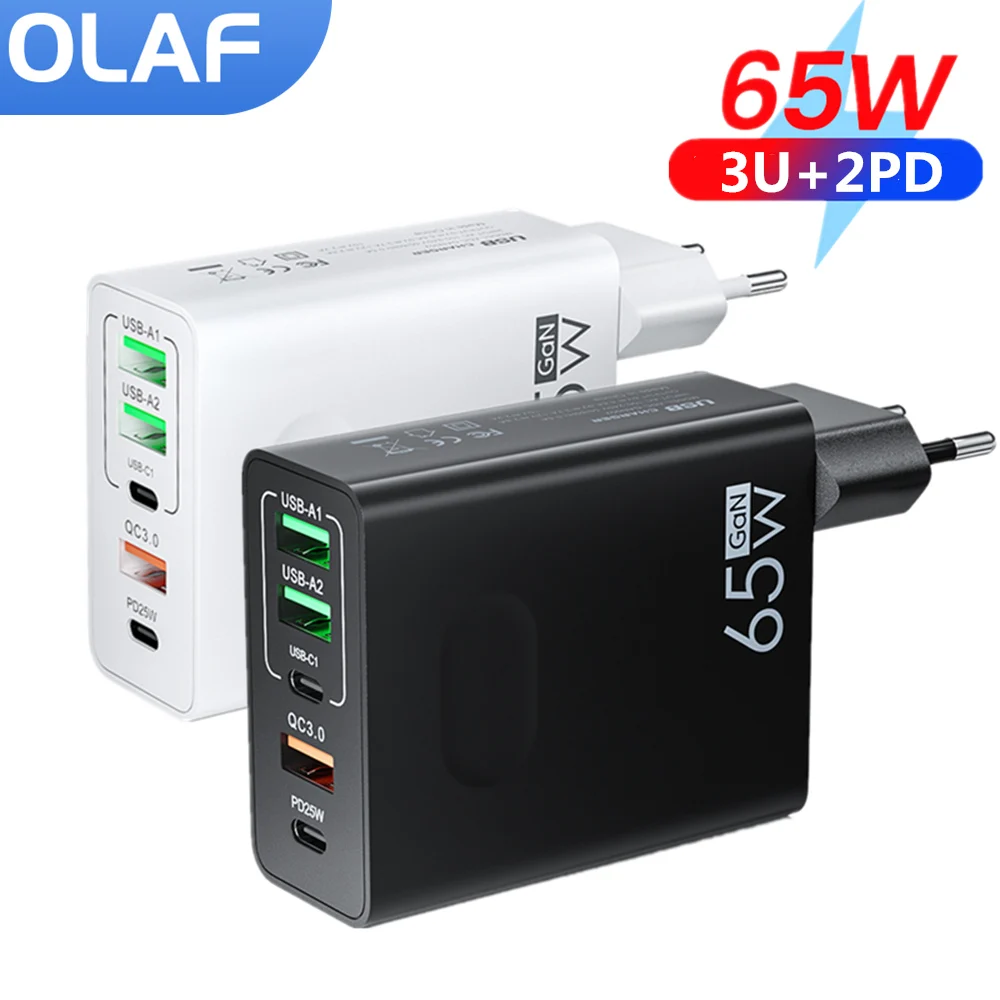 

Olaf 65 Вт 5 портов USB Type-C зарядное устройство Быстрая зарядка для смартфона iPhone14 13 12 Samsung Xiaomi Huawei usb зарядное устройство