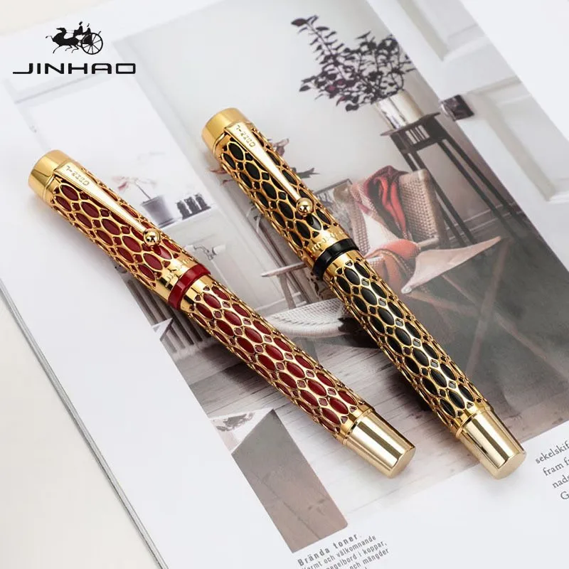 Jinhao 100  Fountain Pens Smoothly New Century Real Gold Electroplating Hollow OutFor Writing Stationery Christmas Business Gift c eng skills real writing 4 bk ans d