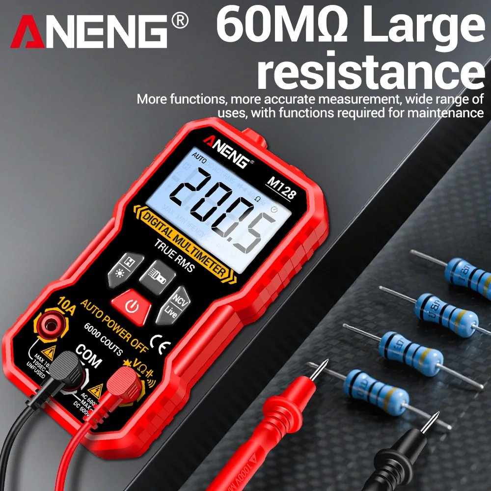 ANENG M128 디지털 멀티미터 6000 카운트, NCV 전압 감지 AC/DC 전압 테스터 전기 기술자용 백라이트 스크린 손전등