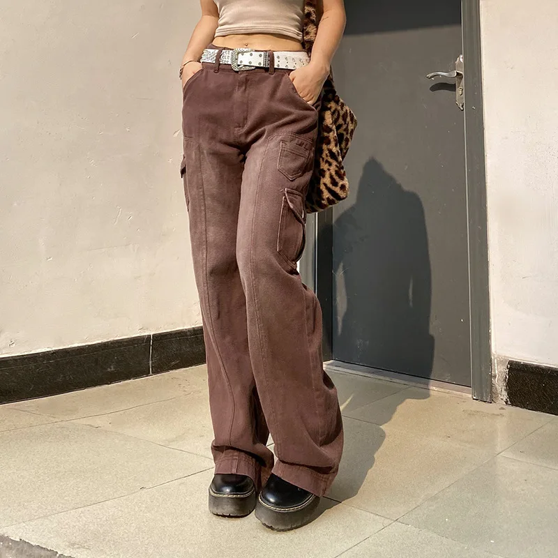 

Y2k Jeans Streetwear Women High Waist Jeans Wide Leg Pockets Vintage Denim Patchwork Baggy Cargo Pants Capris Fairycore