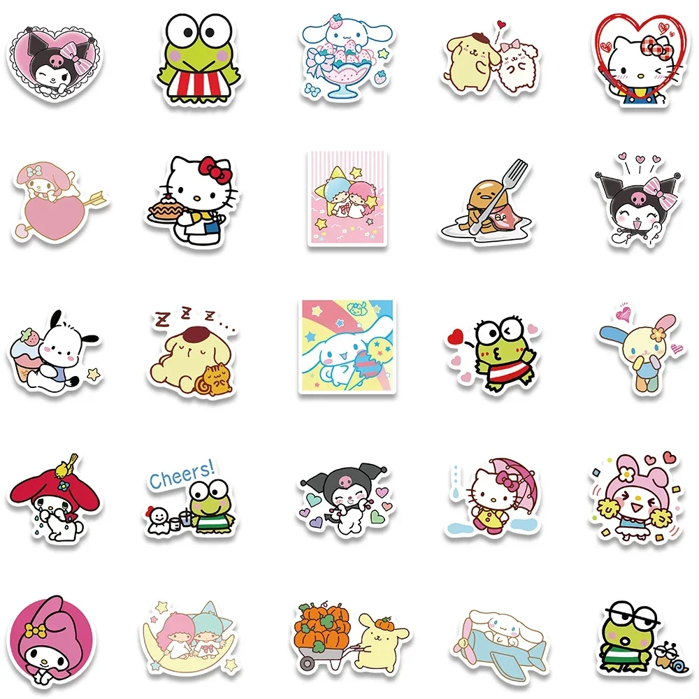 Kawaii Sanrio Stickers Cinnamoroll Hello Kitty Kuromi Decals DIY Phone Luggage Laptop Diary Guitar My Melody Sticker Kids Toy 4
