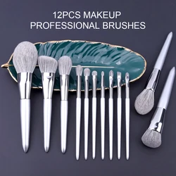 Luxurious 12-Piece Natural Goat Hair Makeup Brush Set for Professional-Level Application (12PCS)