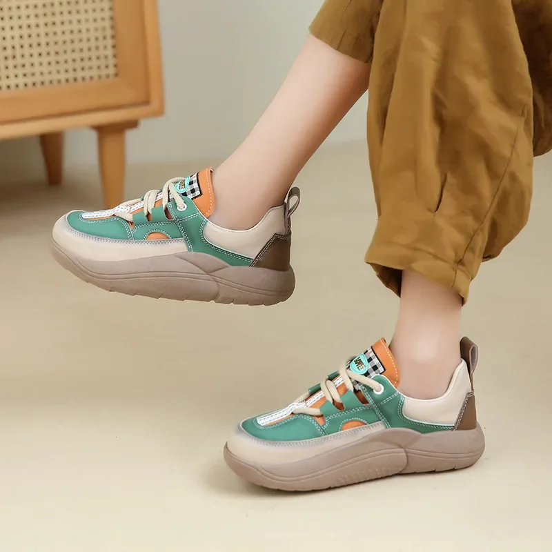 

Thick Soled Shoes for Women 2024 New Round Toe Casual Women Shoes Fashion Mixed Colors Comfortable Sneakers Zapatos De Mujer