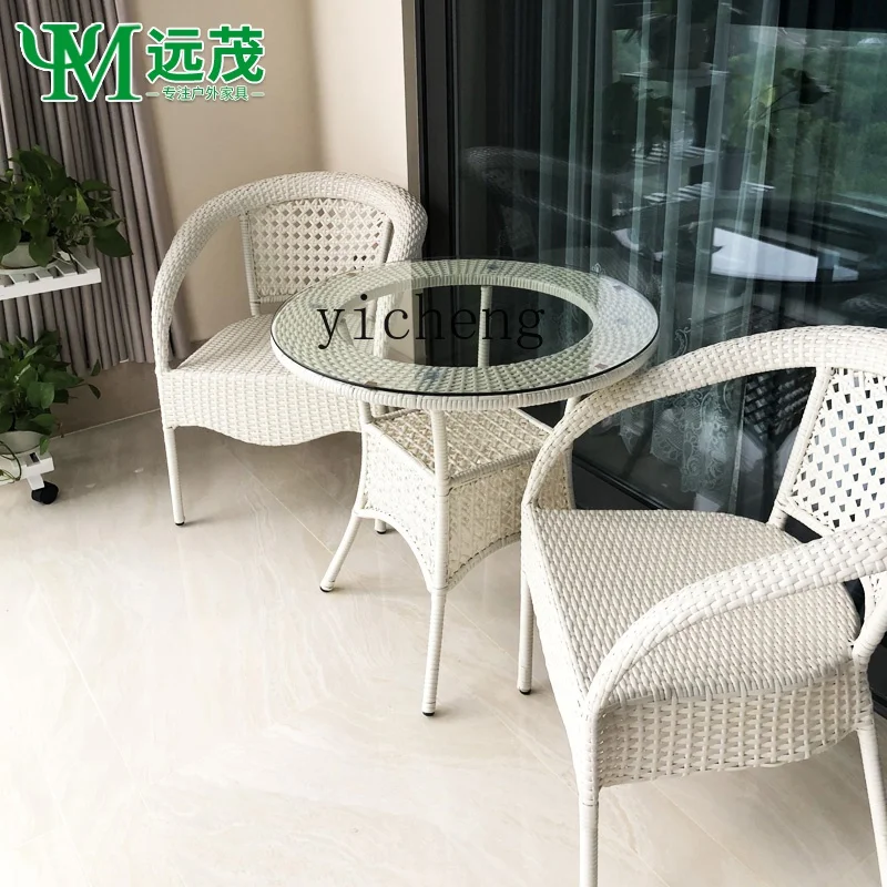 

XL Balcony Small Table and Chair a Table with Two Chairs White Rattan Chair Waterproof and Sun Protection