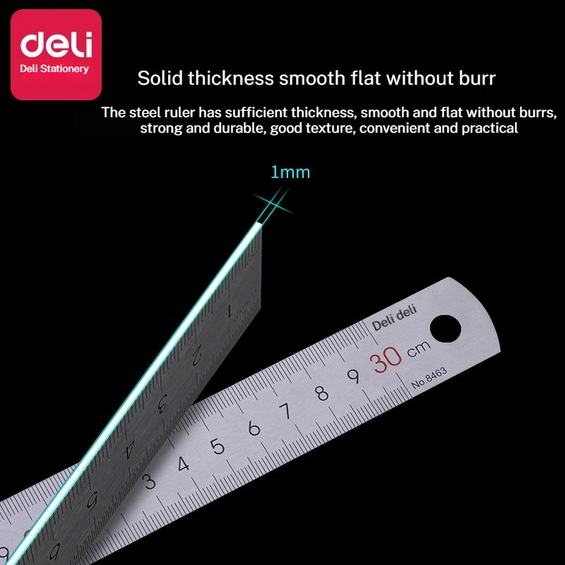 Deli Stainless Steel Ruler 15/20/30/50cm for Students And Woodworkers Straight Edge Measuring Tool for Drawing And Drafting