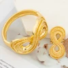 Cuff Bangle and Ring Jewelry Set for Dubai African 18k Gold Color Hand Bracelet Cocktail Ring Jewelry Set for Weddings Bride 2