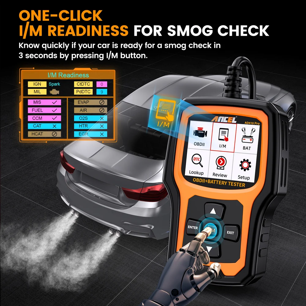 ANCEL AD410 PRO Escáner OBD2 Y Probador De Batería 2 En 1: Diagnóstico De Motor, EVAP, Datos En Vivo Y Análisis De Batería 6V/12V