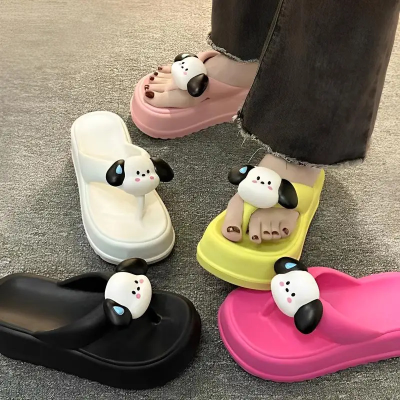 

Новые летние шлепанцы Kawaii Sanriode Pachacco на толстой подошве, Симпатичные Модные повседневные сандалии для девушек с толстой подошвой и маффинами на тонких лямках
