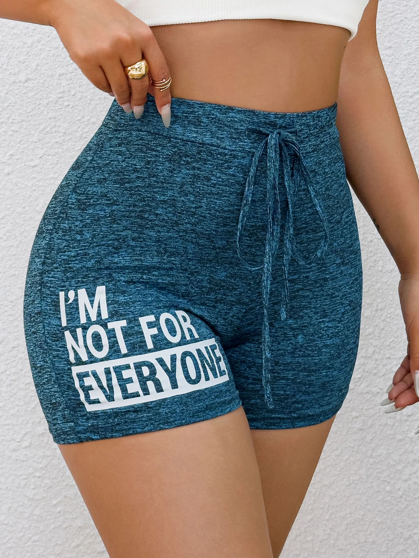 Womens Spring Summer High Waist Shorts Casual Sporty Blue Printed Drawstring Waist Slim Fit Lounge Daily Pants 1