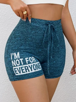 Womens Spring Summer High Waist Shorts Casual Sporty Blue Printed Drawstring Waist Slim Fit Lounge Daily Pants 1