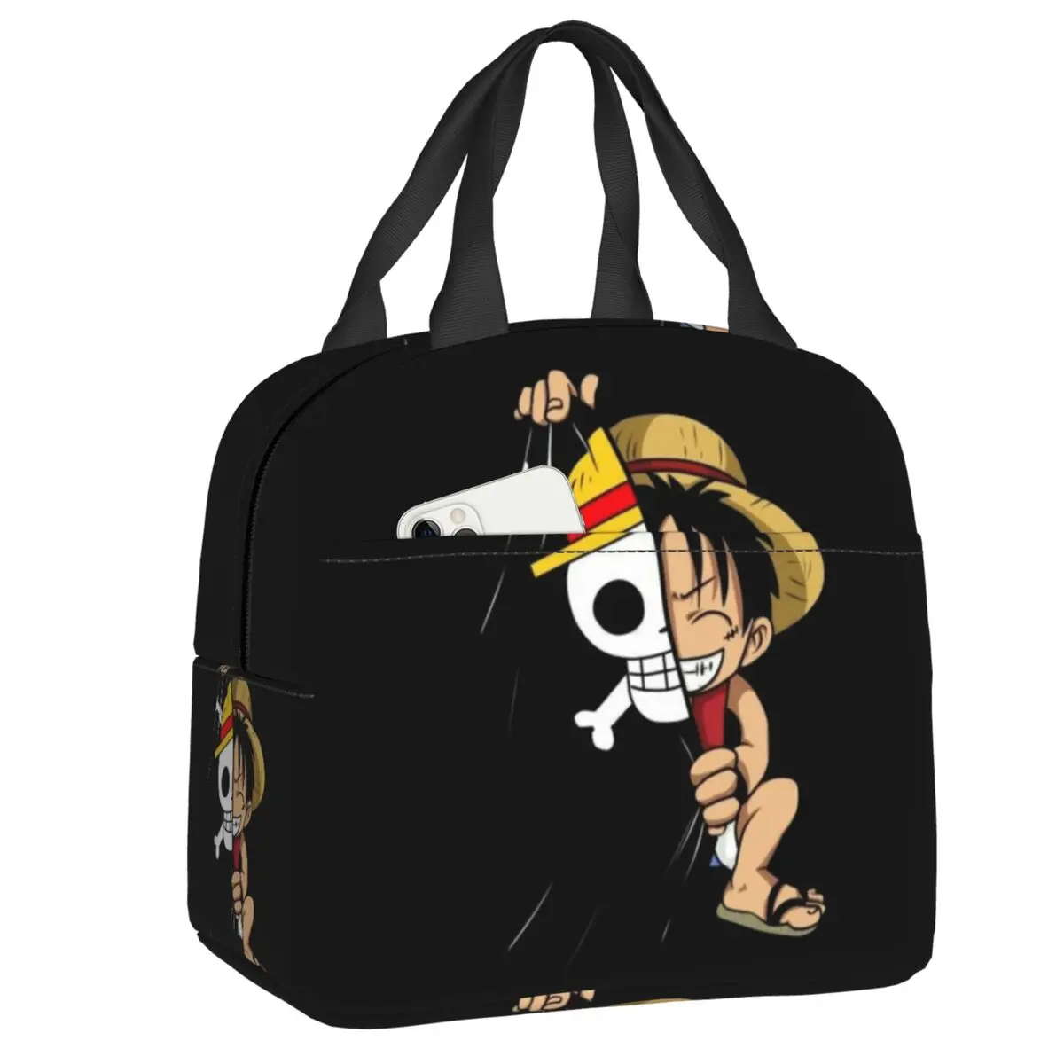 

One Pieces Cute Luffy Thermal Insulated Lunch Bags Women Straw Hat Pirates Lunch Tote for School Office Outdoor Food Box