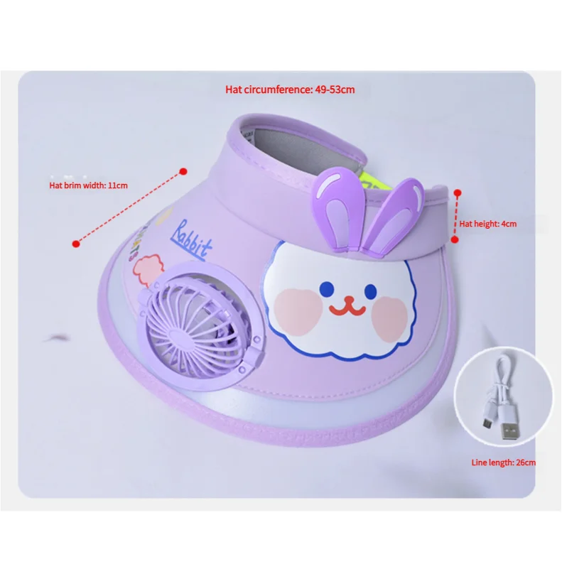 Kinder Jungen Mädchen Sommer Sonnenhut Sonne UV-Schutz Hüte Visier mit Mini-Ventilator Cartoon im Freien USB-Ladeventilator Sonnenkappe für Kinder – Detail 20
