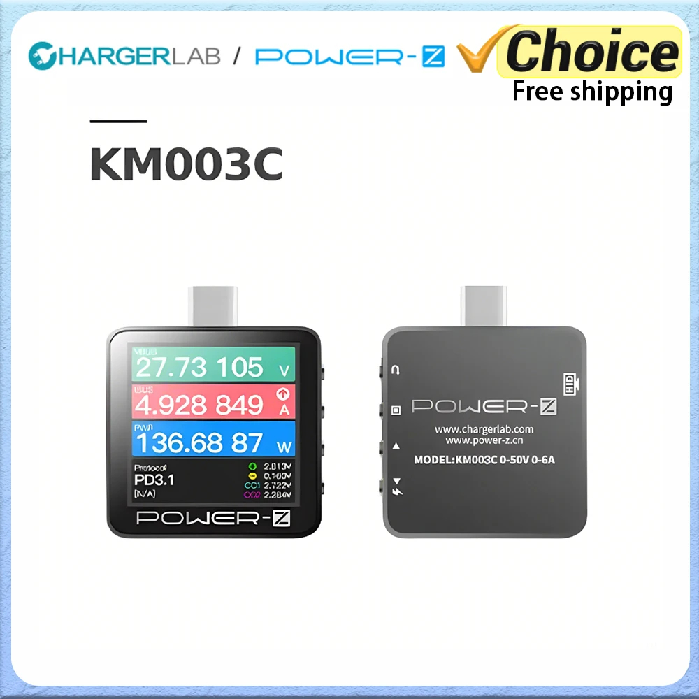 Power-Z KM003C Portable Type-C Fast Charging Tester PD3.1 QC5.0 240W Mxa Digital Voltmeter & Ammeter Power Bank Tester