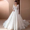 Graceful Square Neck Wedding Dresses Sparkly Sequins Bride Gowns A-Line Princess Long Sleeves 2025 Customized Robes De Mariée 3