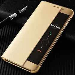 Premium Smart View Flip Cover - Auto Sleep/Wake PU Leather Phone Case for Mate 10 (Gold)