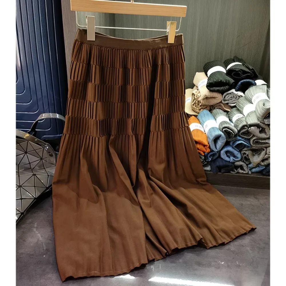 

Miyake Pleat Skirt Drape Wrinkle 2023 New High-waisted Thin Women's Bustier Long Skirt Casual Commuter Plus Size Simple Elegant