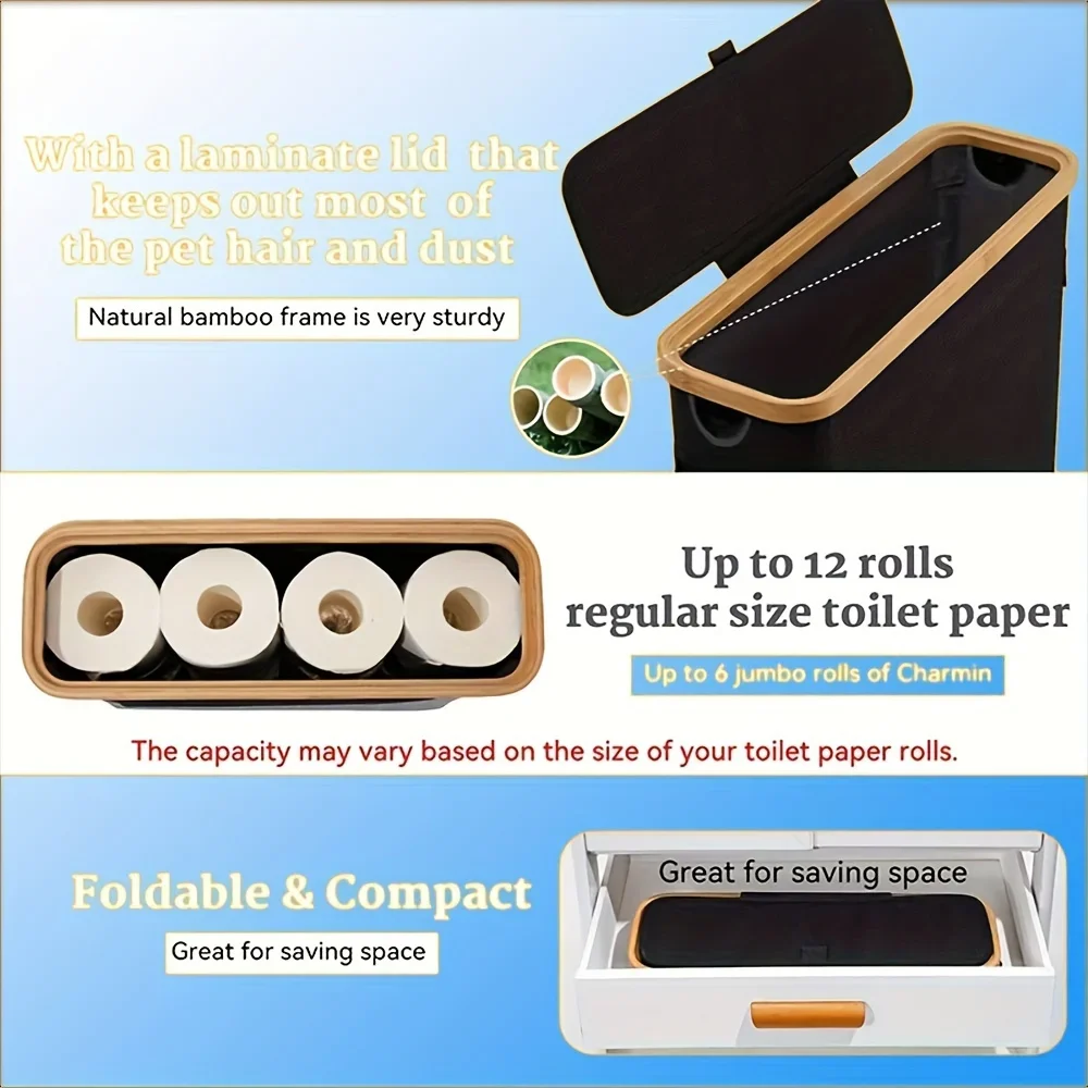 Bathroom Storage Basket Paper Organizer with Handle Slim Roll Paper Storage Box Rectangle Shape for Home Organization storage bag
