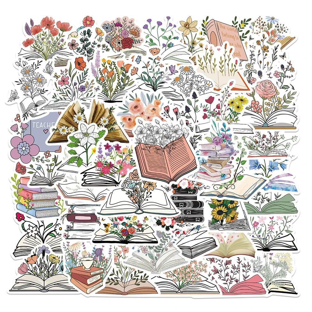 

10/30/50PCS Book Reading Flowers Graffiti Stickers DIY Laptop Computer Mobile Phone Car Skateboard Waterproof Sticker Kids Toy