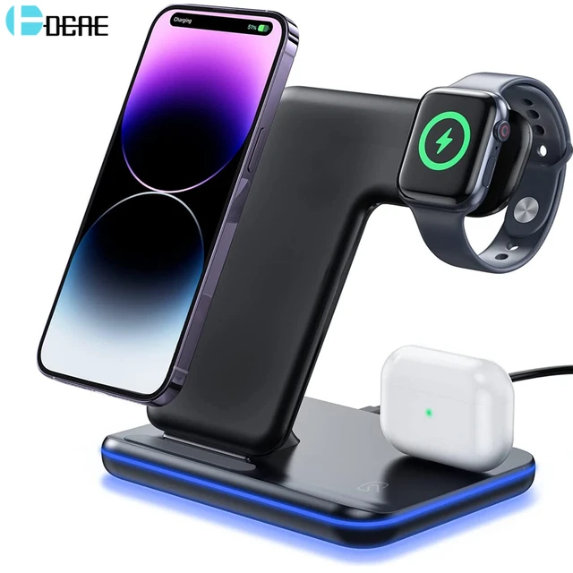 Soporte de cargador inalámbrico rápido, 3 en 1 estación de carga para Apple  Watch 8, 7, SE, Airpods Pro, 15W, iPhone 15, 14, 13, 12, 11, XR, X, 8 -  AliExpress