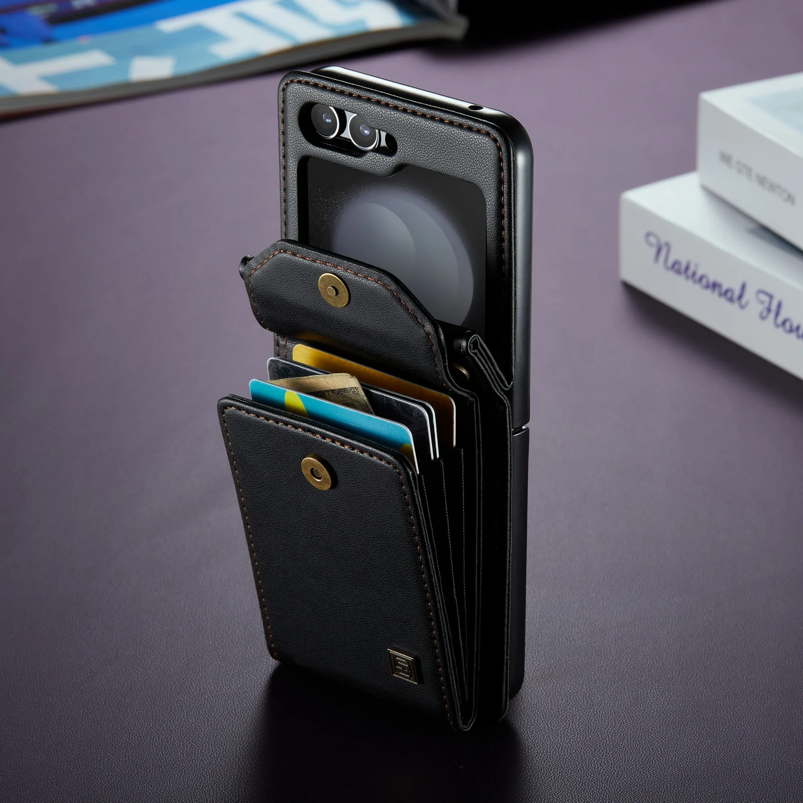 

Роскошный модный кожаный чехол для телефона Samsung Galaxy Z Flip 5, флип-чехол с длинным ремешком, кошелек с отделением для карт, защитный чехол