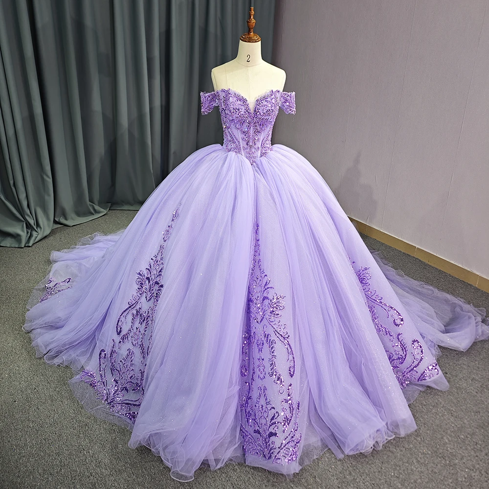 Sparkling Purple Sweetheart Quinceanera Dress 2024 Appliques Beads Party Sweet Ball Gown Graduation Prom Gowns vestidos 15 años 6749 3