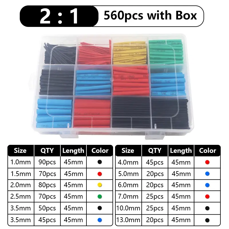 102-750pcs 2:1 Thermoresistant Tube Heat Shrink Wrapping Kit Assorted Wire Cable Insulation Sleeving 3:1 Heat Shrink Tube Set - Image 17