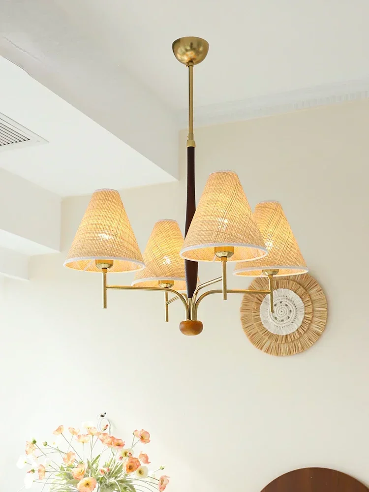 

Mid-Ancient Log Rattan-Weaved Ceiling Lamp French Style Silent Zen Restaurant Bedroom Tea Room B & B Lamps