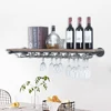 Wine Rack Wall Floating Bar Shelves Wine Shelf Real Wood Shelves Wall Shelf Unit Steam Punk Pipe Shelving Wine Glass Rack 5
