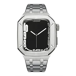 Luxury Stainless Steel Mod Kit with Metal Case and Band Set for 40mm - Series 6 5 4 SE (Silver)