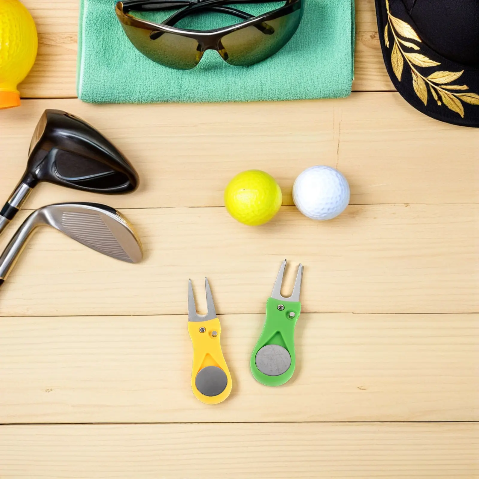 2개 골프 디봇 수리 도구 듀얼 컬러 접이식 금속 그린 마크 수정기 골프 장비