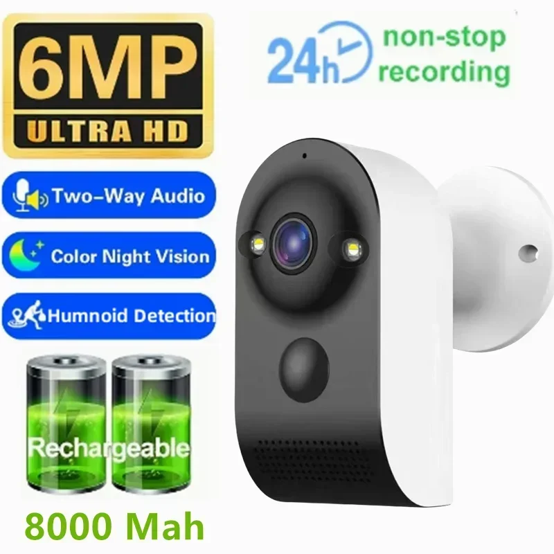 

6MP Wifi Camera 8000Mah Battery Two Way Audio Home Security Surveillance IP66 Waterproof Outdoor CCTV Night Vision HD IP Cameras