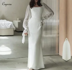 Ciynsia Elegant Sheath Ivory Bridal Gowns Robe De Soirée De Mariage Long Sleeves Simple White Elegant Modest Wedding Dress New