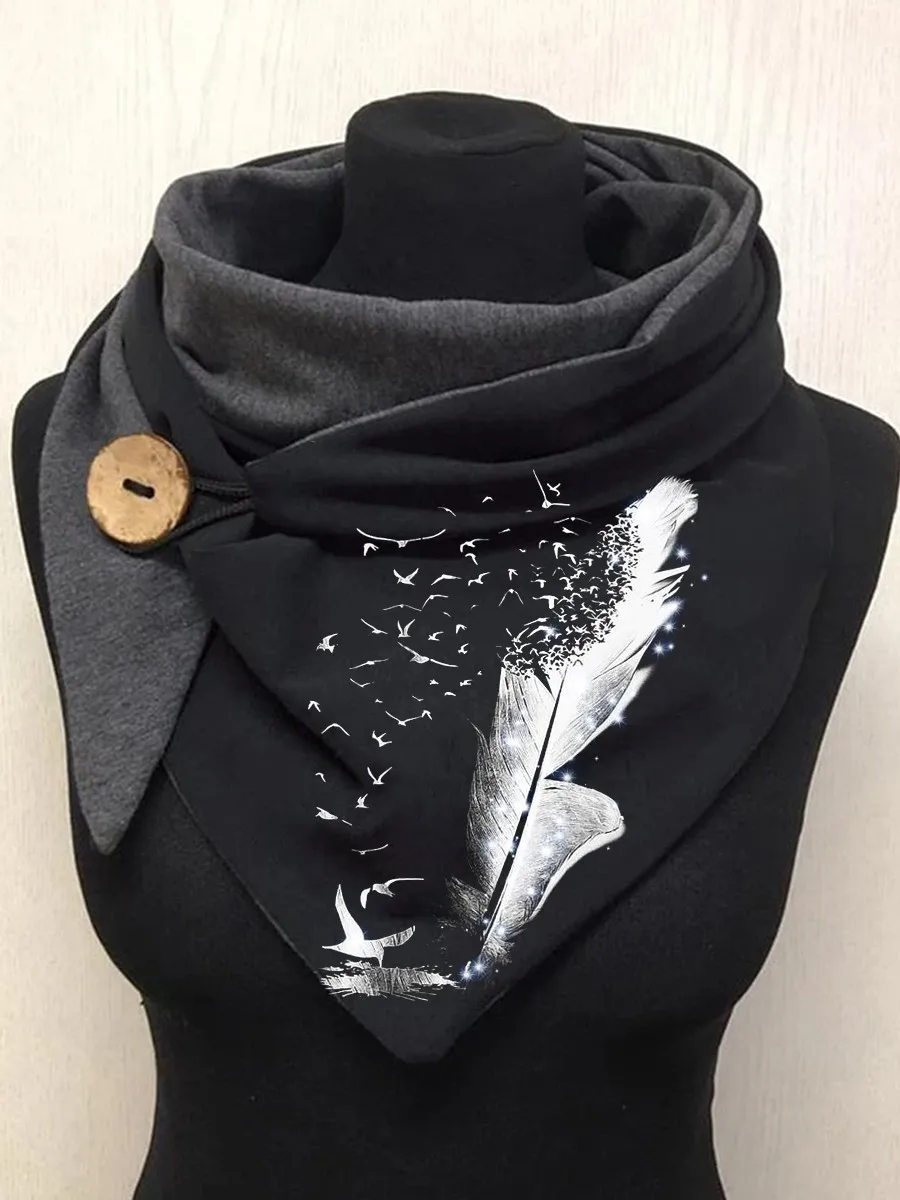 

Pdmcms Feather Print Casual Scarf and Shawl For Keeping warm outdoors in autumn and winter