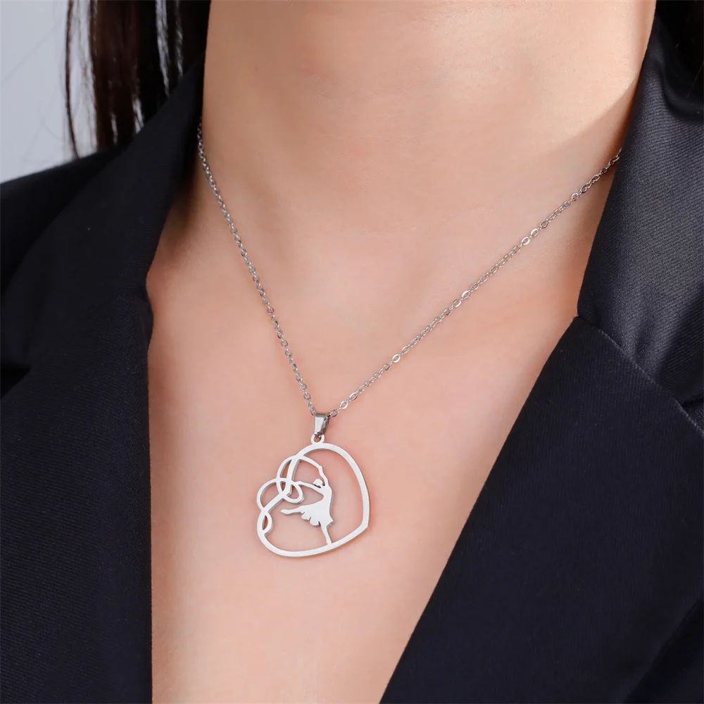 Exquisite tanzende Mädchen Ballerina Anhänger Halskette Herz Tänzerin Ballett Charm Choker Halskette für Frauen Edelstahl Schmuck – Detail 18