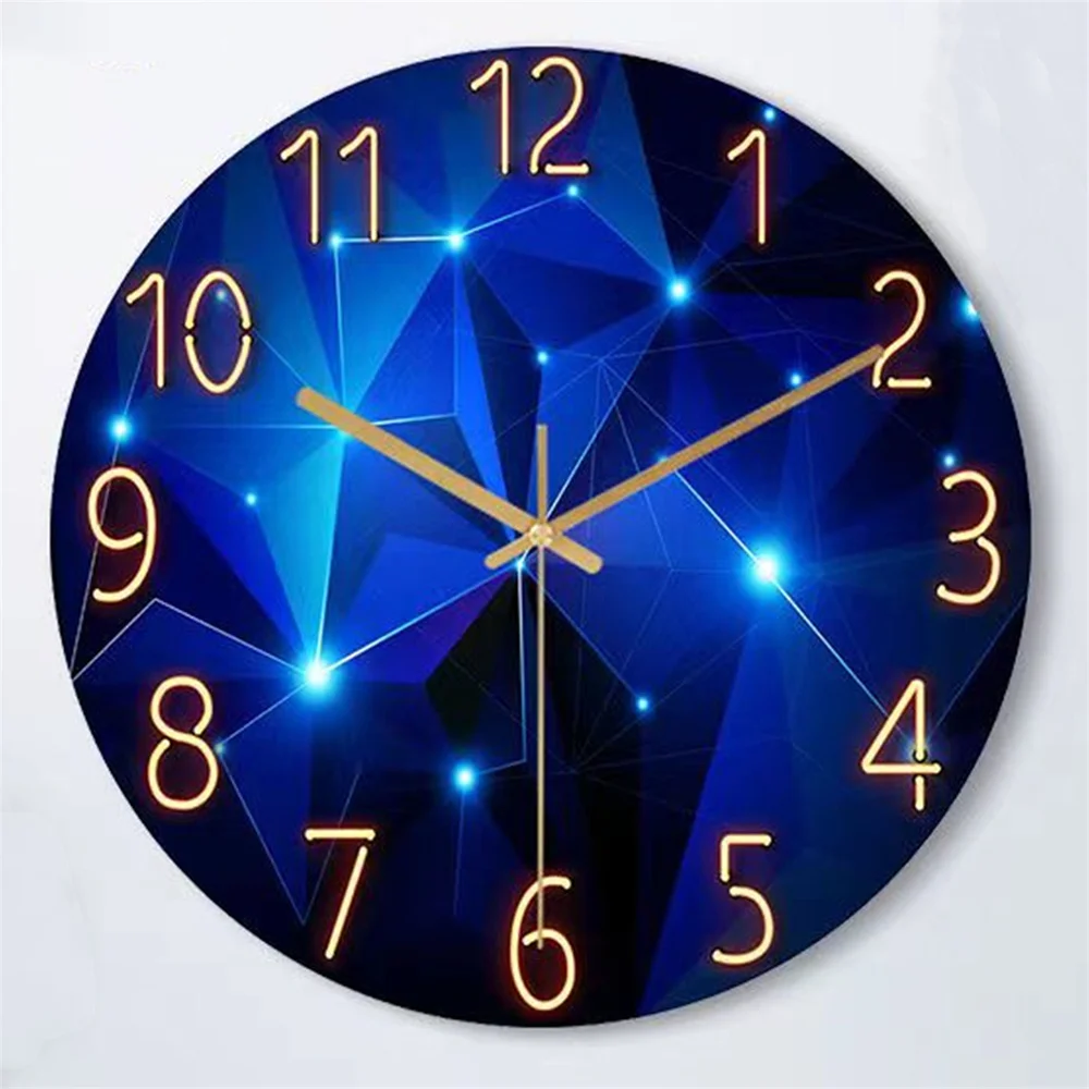 1pc 12inch Wall Clock Geometric Elements Dark Blue Thickened Tempered Glass Silent Movement Quartz Living Room Home Decor Gift 1