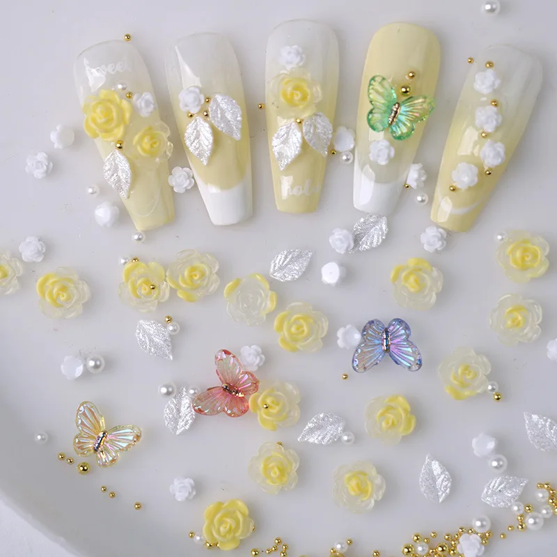 

Ice Clear High-gloss Camellia Nail Decorations with Mix Rose Resin Camellia Nail Art Decoration Mix Design