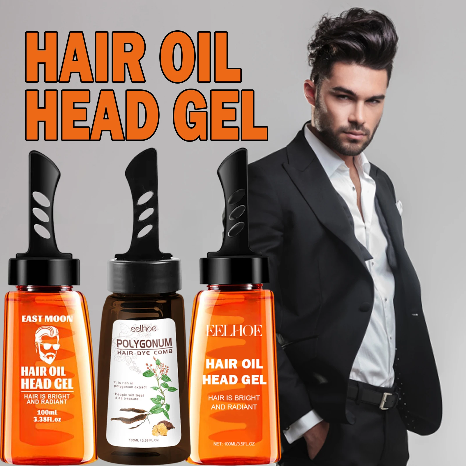 Olio per lo styling dei capelli 2 in 1 con pettine a denti larghi Uomo Olio per lo styling dei capelli soffice a lunga durata Crema per lo styling dei capelli Liquido soffice Comb100ml 1